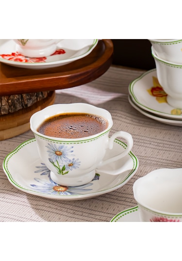 Perotti De Flore 6 Kişilik 12 Parça Porselen Kahve Fincan Takımı