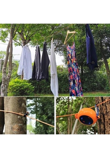Didadodo Turuncu 10m Delikli Olmayan Çamaşır İpi Geri Çekilebilir Taşınabilir Seyahat Kurutma Rafı Açık Kamp Rüzgar Geçirmez Taşınabilir Asılı Çamaşır İpi - Küçük Ve Pratik Turuncu