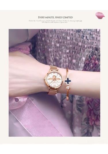 Yunboo 31mm Gümüş Çelik Kordonlu Kadın Kol Saati, Japon Quartz Hareketli, 30m Su Geçirmez, Pembe Altın Gövde Ve Gösterge, Analog Ekran, Flip Kapanma Kapanak Çok Renkli