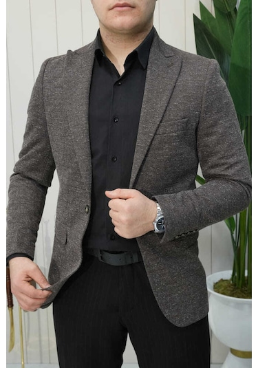 Bys Beystil Sivri Yaka Kırçıllı Kahverengi Ceket Eylül - Slim Fit