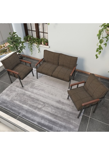 Mygusi Modern'' Metal Kanepe Koltuk Takımı - 2 1 1 Kahve