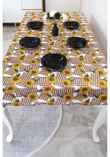 Sufre Sıvı Geçirmez Masa Örtüsü Sofra Bezi Sofra Örtüsü Piknik Örtüsü Ayçiçeği Kahve