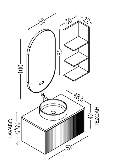 Almonde 80 Cm Beyaz Lavabolu Banyo Dolabı Krem - Raf Modül Dahil Krem