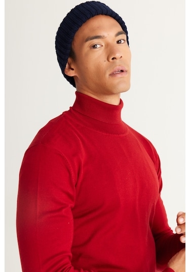 AC&Co / Altınyıldız Classics Erkek Kırmızı Standart Fit Normal Kesim Tam Balıkçı Yaka Pamuklu Triko 4A4923100007KMZM Kırmızı