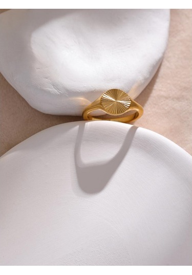 Eetit Paslanmaz Çelik Altın Rengi Geometrik Kadın Yüzük 7 Altın