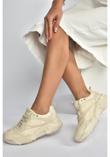 Fox Shoes V312611809 Bej Kalın Tabanlı Spor Ayakkabı Sneakers Bej-suni Deri