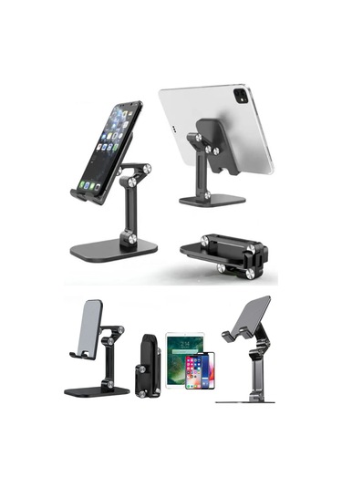 Kademeli Katlanabilir Masaüstü Telefon Tablet Standı Siyah