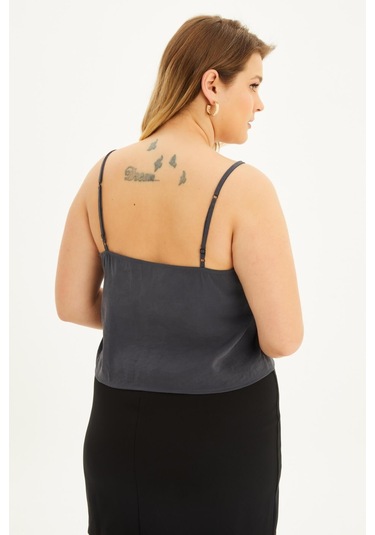 İp Askılı Önü Büzgülü Top - Antrasit