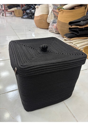 Quadra Dikdörtgen Dört Köşeli Hasır Jüt Sepet 30cm X 30cm Siyah