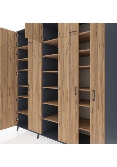 Kronos Dolap 18 Raflı 9 Kapaklı 220x59x243 Antrasit-çam/çam Atlas Çam/atlas Çam