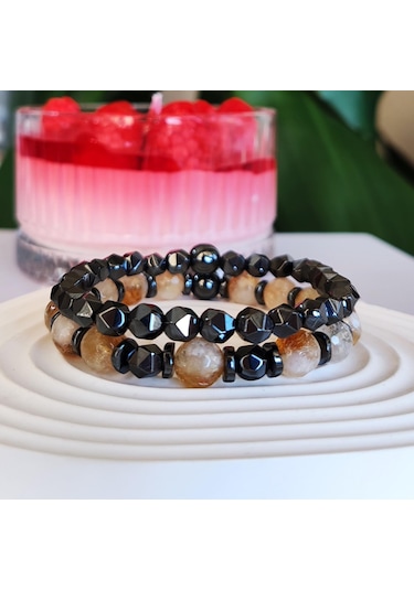 Sitrin Doğal Taşlı Ve Hematitli Bileklik Renkli
