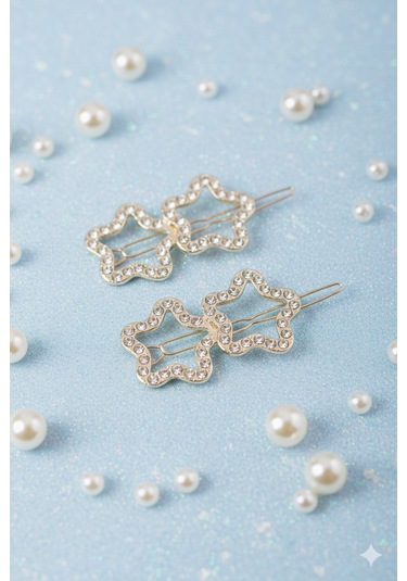 İkili Yıldız Şekilli Metal Toka, Metal Klipsli İkili Yıldız Toka 2 Adet Altın