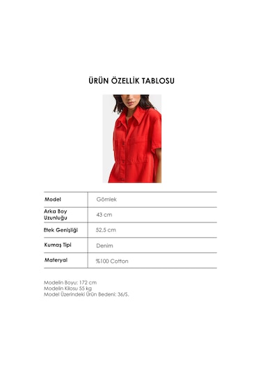 Itsbasic Kadın Kırmızı 6s6-19 Oversize %100 Koton Pamuk Denim Gömlek