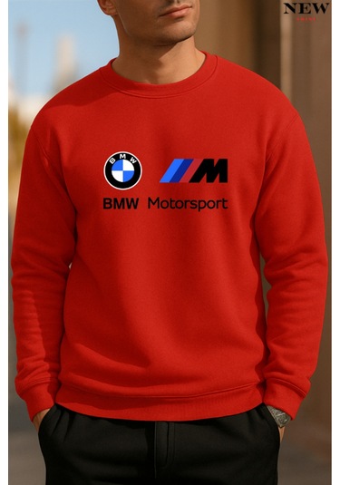 Baskılı Bisiklet Yaka Sweatshirt Kırmızı