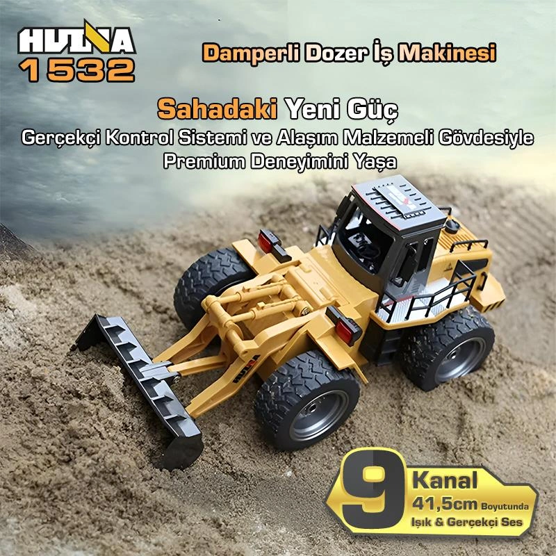 Huına 1532 1/18 9ch Rc Wheel Loader Damper Dozer Kamyon İş Makinesi Kazıcı Uzaktan Kumandalı Rc Model -2.4g Gerçekçi Similasyon Ses Ve Işık Sistemi