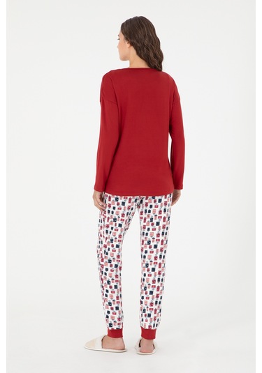 U.S. Polo Assn. Kadın Bordo Yılbalı Temalı Pijama Takım 50303402-VR014