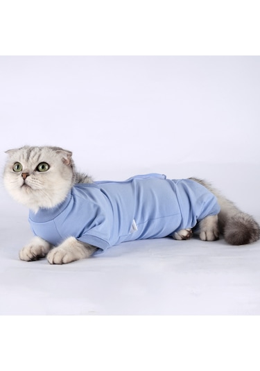 Vkemall Kedi Ameliyat Sonrası Kıyafeti, Yara Koruması Ve Yalama Engeli, Modal Dokuma, Mavi, S Boyutu Ya001j061