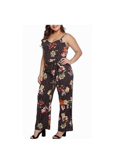 Suntek Bayan Çizgili Spagetti Kayışı Tulum Kolsuz Uzun Siyah