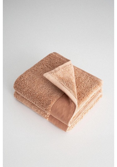 Ecocotton Pure Cotton Kahverengi Bez Bordürlü %100 Organik Pamuk 2'li El Havlusu Seti - 30 50 Cm Kahverengi