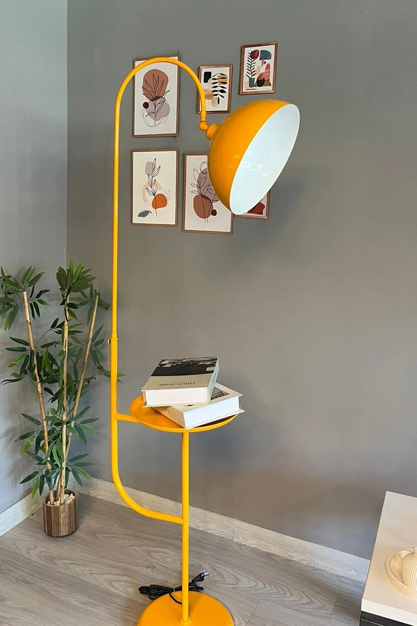 Sarı Lambader Hareketli Başlık Sehpalı Modern Dekoratif Metal Oturma Odası Çalışma Odası Sarı