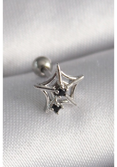 316l Çelik Gümüş Renk Siyah Zirkon Taş Detay Örümcek Ağ Model Tr Çok Renkli