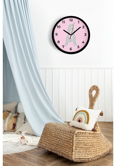 A Harfi Kız Odası Duvar Saati - 30cm - Önü Camlı Siyah Kasa - Sessiz Mekanizma-jh1149 Siyah