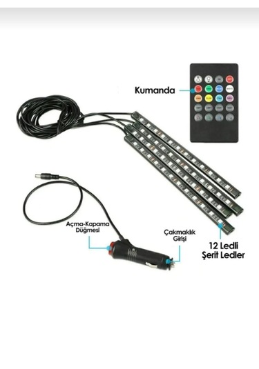 12 Li Ayak Altı Led Kumandalı Sese Duyarlı Çakmaklık Girişli