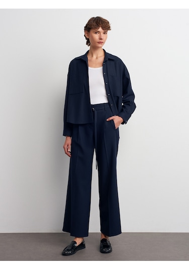 Dilvin 72180 Kemerli Geniş Paça Pantolon-lacivert Lacivert