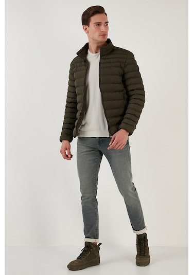 Buratti Dik Yaka Fermuarlı Cepli Slim Fit Şişme Erkek Mont 649002 Haki