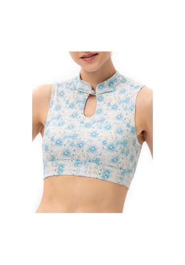 Skycity Vintage Desenli Kolsuz Kadın Yoga Sütyeni - Spor Ve Günlük Kullanım İçin Rahat Ve Şık Mavi