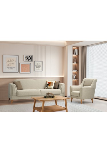 Gürün Ahşap Ayaklı Beyaz Berjer Beyaz