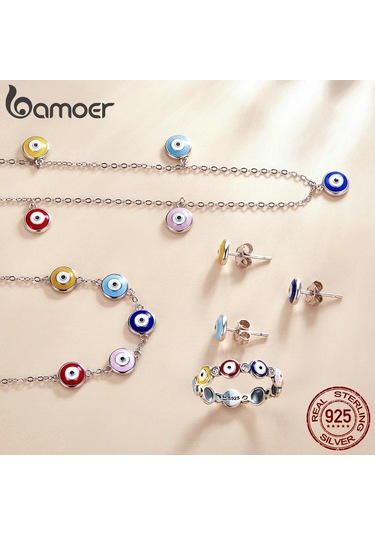 Bamoer 925 Ayar Gümüş Renkli Guardian Göz Parmak Yüzük Kadınlar İçin Moda Takı 7