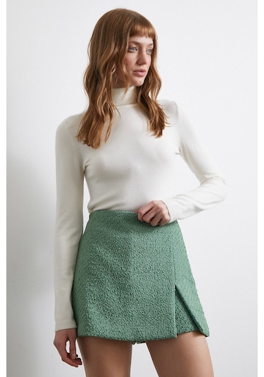 Yırtmaçlı Şort Etek Yeşil Yeşil