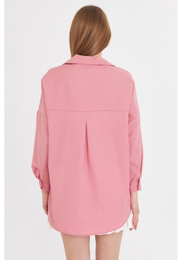 Armonika Kadın Açık Pembe Oversize Uzun Basic Gömlek Arm-22y001118