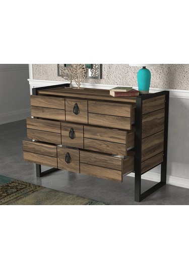 Dekorister Exclusive Lost Metal 3 Çekmeceli Şifonyer Ceviz Dekorister Exclusive Lost Metal 3 Çekmeceli Şifonyer Ceviz
