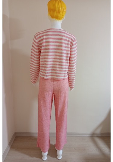 Crop Kesim Çizgili Pijama Takımı Dowry Pembe