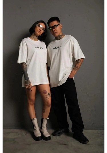 Oversize Baskılı Tişört Golf Gtı Retro Araba Desenli,- Beyaz -vlmr Beyaz