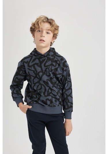 DeFacto Erkek Çocuk Oversize Geniş Kalıp Desenli Kapüşonlu Sweatshirt C0355A823CWAR153 DeFacto Erkek Çocuk Oversize Geniş Kalıp Desenli Kapüşonlu Sweatshirt C0355A823CWAR153
