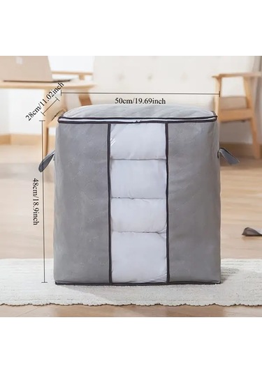 Gateesat Gri Dikey Saklama Çantası: Taşıma Kulplu, Şeffaf Pencereli, Dayanıklı Yatak Odası Düzenleyici Gri Dikey Bölüm