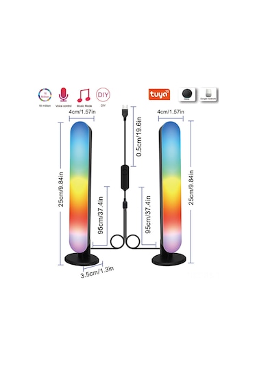 Reedark Rgb Müzik Rhythm Akıllı Led Işık, Bluetooth/wi-fi Kontrol, Oyun & Ev Dekoru, 2'li Paket 2.4g Renkli