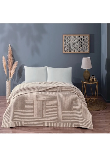 Taç Gable Pamuk Çift Kişilik Battaniye Bej Bej