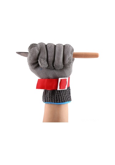 Geeksen 5 Seviye Paslanmaz Çelik Telli Kesici Dayanıklı Eldiven, Kırmızı Kanca İle Tekli, L Beden, Nilon İç Eldiven İle Konfor