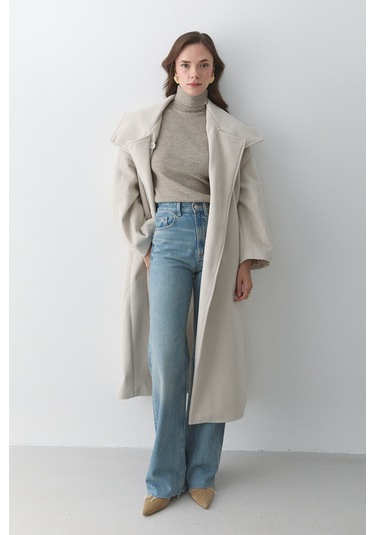 Taş Vittoria Düğmeli Yaka Kaban - 2511 Taş