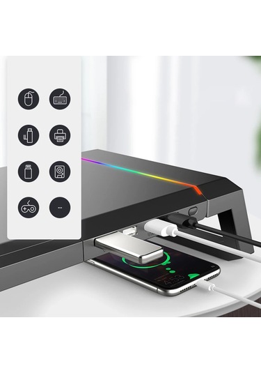 Techtic Bilgisayar Monitör Yükseltici Laptop Sehpası Rgb 4 Usb
