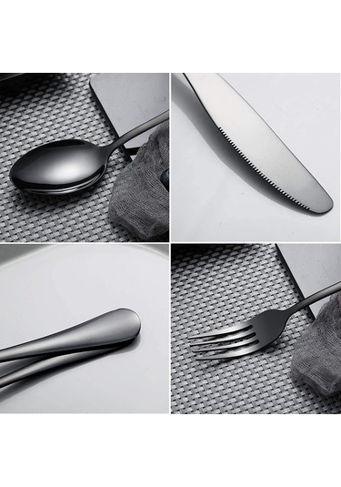Shineyee 410 Paslanmaz Çelik Gümüşleme Yemek Ütensili Seti, Siyah 5'li Paket, Akşam Yemeği Bıçağı Kaşık Çatal, Dayanıklı Ve Zırhlı, Hediye İçin Uygun Diğer