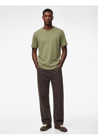Koton Regular Fit Kısa Kollu Bisiklet Yaka Pamuklu Basic Tişört Haki 6sam10332mk