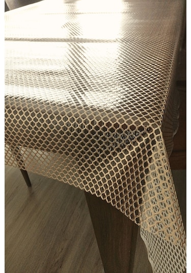 Dantel Görünümlü Üstü Şeffaf Kaplı Muşamba Masa Örtüsü -bakır Renk-halka-farklı Ölçülerde