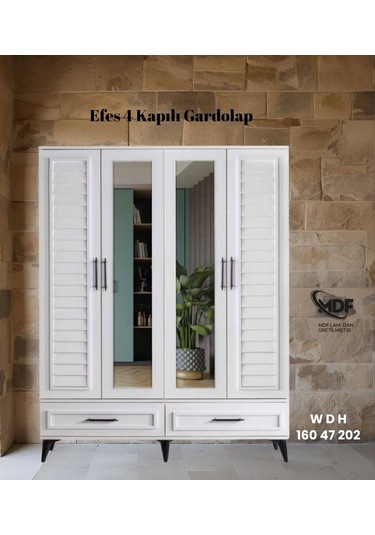 Efes 4 Kapılı Dolap / Gardolap Beyaz