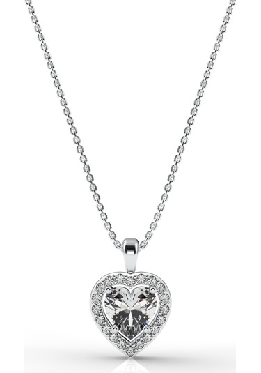925 Ayar Zirkon Taşlı Rodyum Pırlanta Görünümlü Kalp Gümüş Kolye Rn10307 Gümüş