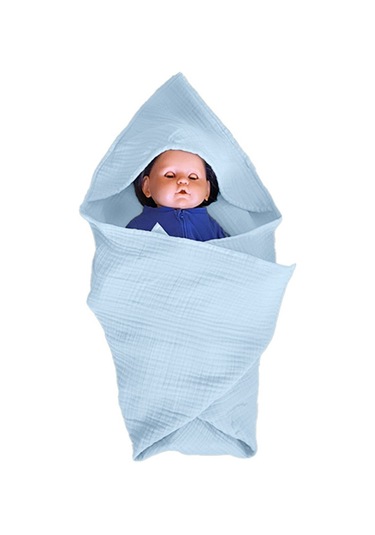 4 Katlı Müslin Kapşonlu Bebek Çocuk Banyo Havlusu Kundak Mavi